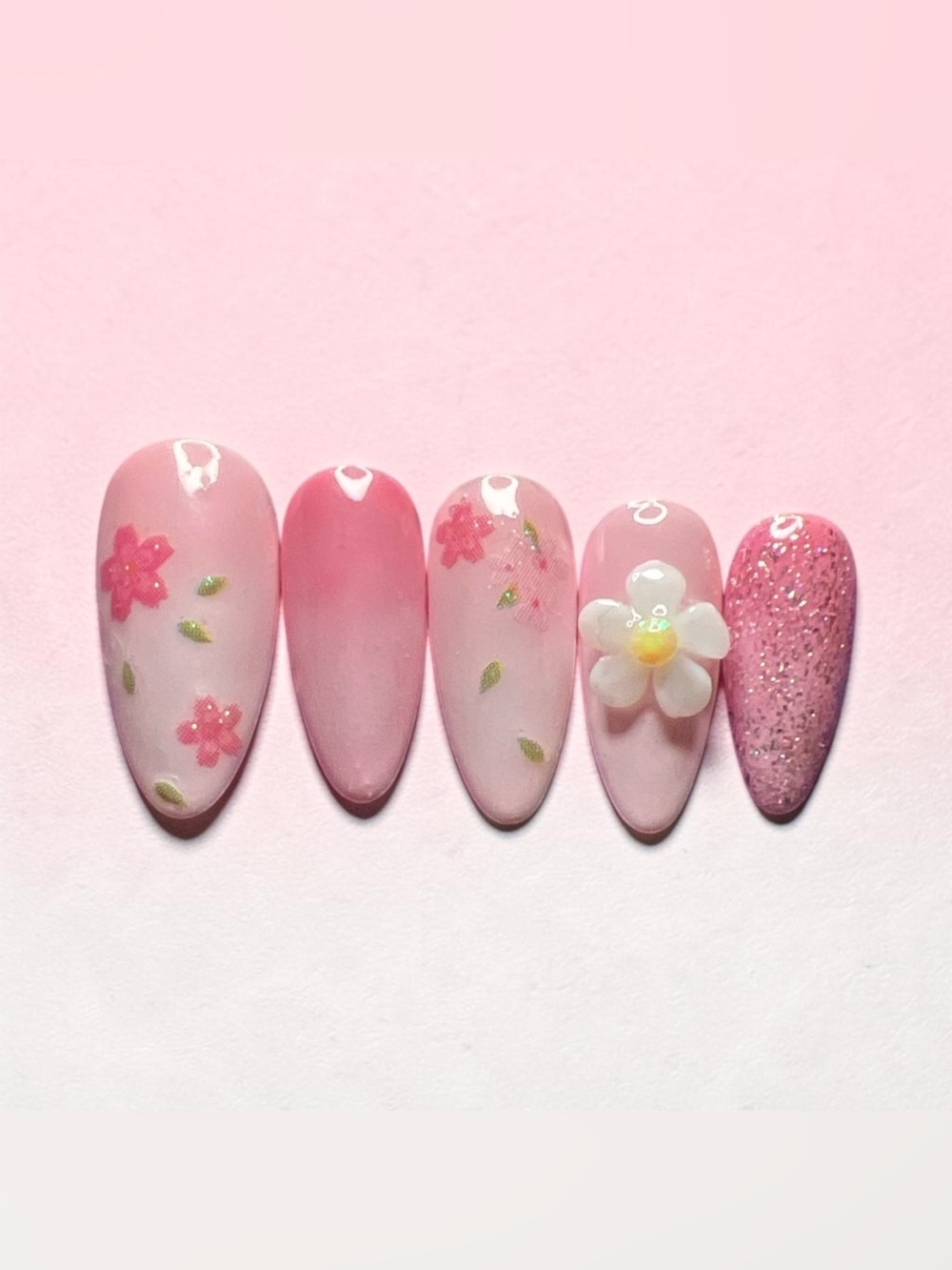 🌸 Pink Blossom 3D Floral Press-On Nails | Soft Girl Spring Set | Handmade 💅